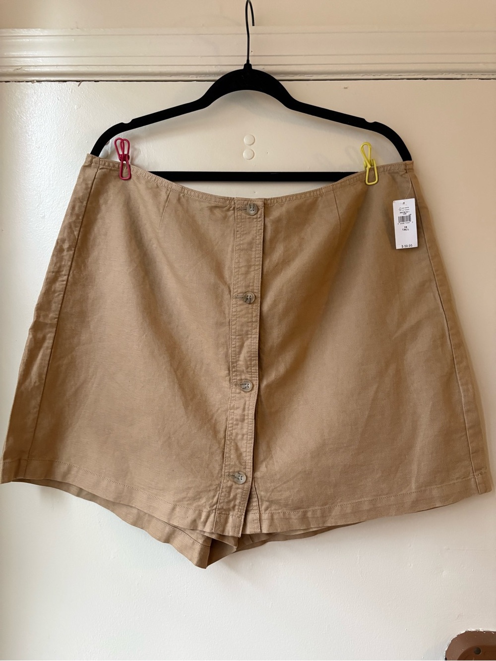 NWT GAP Button-Front Tan Linen/Cotton Blend Women's Skort | 16 Tall
